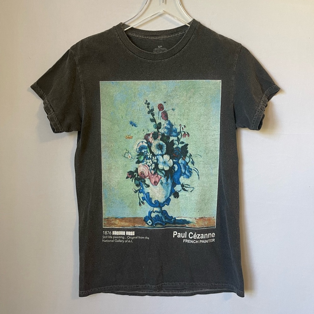 Cezanne French Painter Rococo Vase Charcoal Floral T Shirt S/P